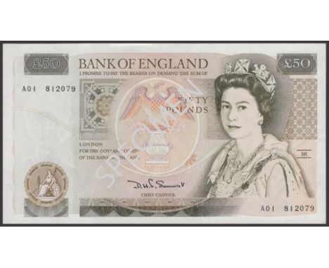 Bank of England, David H. F. Somerset, £50, 20 March 1981, serial number A01 812079, light handling, overall uncirculated, a 