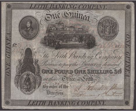 Leith Banking Company, 1 Guinea, 1 September 1825, serial number 29/435, manuscript signature, ink numeral on reverse, a pres