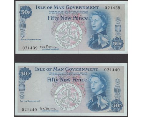 Isle of Man Government, P.H.G. Stallard, 50 Pence (2), ND (1969), serial numbers 021439-40, very light bend in paper, about u
