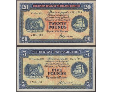 Union Bank of Scotland, £5, 3 November 1952, serial number B770/156, also £20, 1 May 1952, serial number A161/008, Morrison s