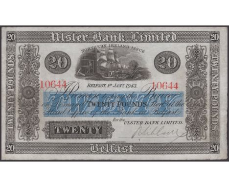 Ulster Bank Limited, £20, 1 January 1943, serial number 10644, manuscript Larmour signature, original paper, good very fine, 