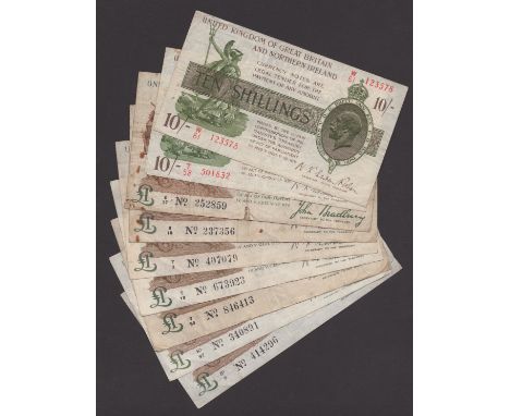 Treasury Series, Warren Fisher, a group of notes comprising £1 (6), prefixes R/19, T/2, T/10, T/99, K1/97 and S1/5, also 10 S