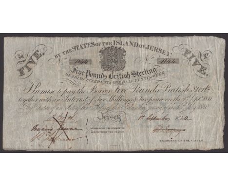 Bible Christian Society, Jersey, unissued £5 (2), ND, Channel Islands Bank, unissued £1, 18-, also States of the Island of Je