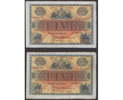 Union Bank of Scotland, £5 (2), 24 June 1940 and 25 May 1943, serial numbers D498/081 and E638/111, Hird and Wilson signature