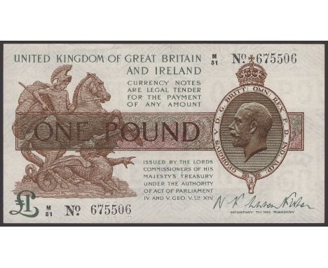 Treasury Series, Warren Fisher, £1, 30 September 1919, serial number M/51 675506, light central bend, overall a superb origin