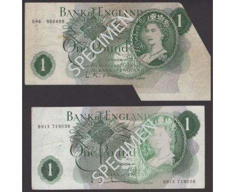 ERROR: Bank of England, Leslie K. O’Brien, £1, 17 March 1960, serial number E46 950489, with significant extra flap of paper,