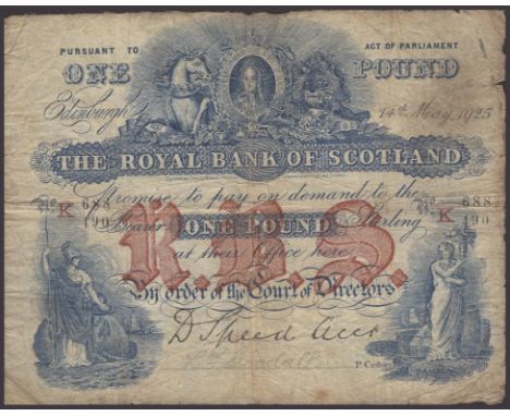 Royal Bank of Scotland, £1, 14 May 1925, serial number K 688/490, Speed and manuscript Goodall signature, about fine PMS RB 5