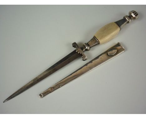 A Georgian silver-mounted dirk, having ivory grip and white metal scabbard, 21 cm