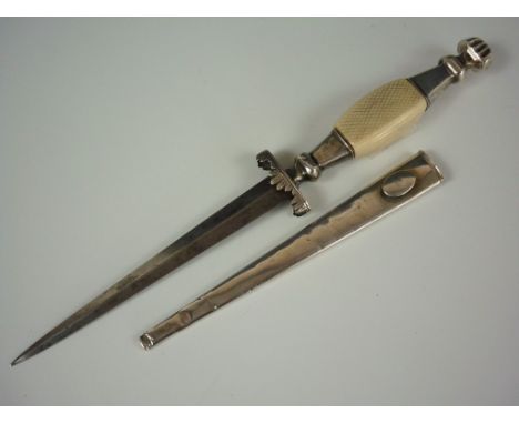 A Georgian silver-mounted dirk, having ivory grip and white metal scabbard, 21 cm