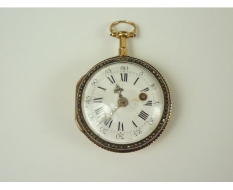 A late 18th Century diamond set 18ct gold verge pocket watch by J. Cole of London, having a white enamelled face with Roman n