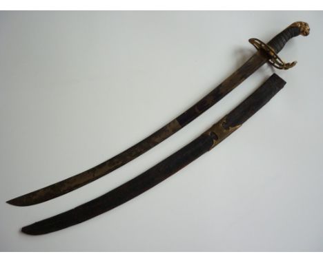 A George III 1803 Pattern Light Infantry officer's sword by Runkel, the blade blue-and-gilt, (guard incomplete, scabbard chap