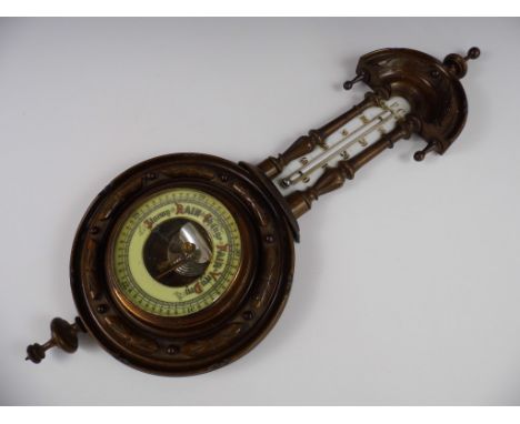 A mahogany cased aneroid barometer with thermometer, early 20th Century 