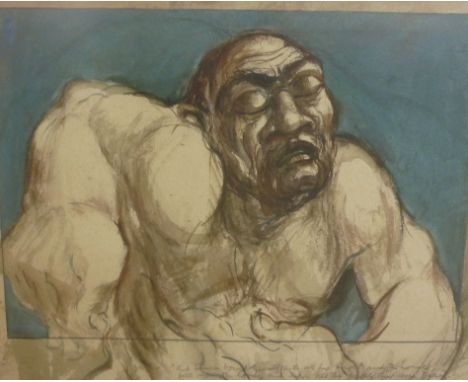 Roy Young Ferguson RSW (1907-1981)  Head and shoulders portrait of Samson, eyes closed, his expression being one of ecstasy, 