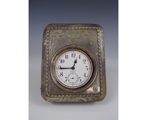 A 19th Century nickel cased Goliath pocket watch with eight day movement, in a silver faced easel back travelling case, Birmi