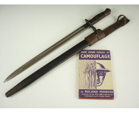 A Pattern 1913 bayonet in scabbard with 1939 Pattern frog, together with the Home Guard Manual of Camouflage by Roland Penros