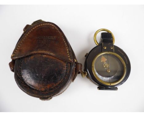 A 1918 British Army Verner's Pattern Mk VII prismatic marching compass in leather case