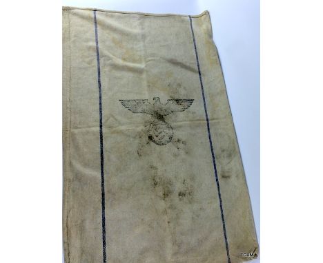 An interesting WW2 Nazi German heavy duty supply sack marked: H.Vpfl.1941 with the Nazi eagle and Swastika. 64cms wide by 109