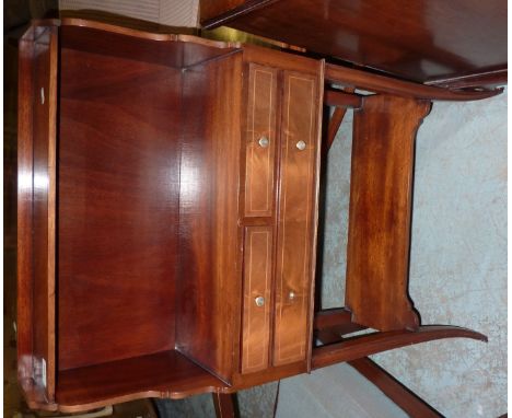 Mahogany side cabinet with shelf top above two short and single drawer with under tier 