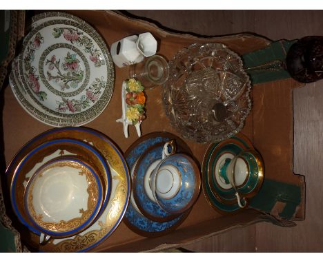 Cut glass fruit bowl, decorative cups and saucers etc