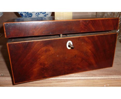 Mahogany tea caddy with bone escutcheon