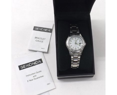Sekonda stainless steel lady's bracelet watch, ref. 2113, quartz, 29mm - *Sekonda box, instruction guide, bracelet gauge - Co