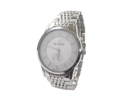 Dreyfuss & Co. Series 1946 stainless steel gentleman's bracelet watch, no. 8574, silvered dial with white outer chapter, bato