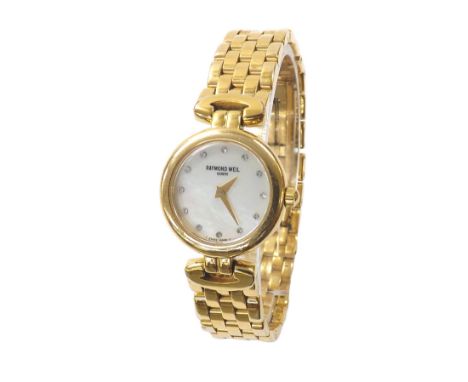 Raymond Weil Chorus 18k gold plated lady's bracelet watch, ref. 5888, mother of pearl dial, quartz, 23mm - Condition Report: 