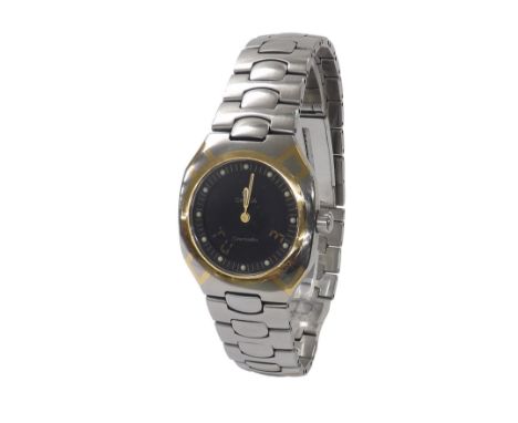 Omega Seamaster Polaris analogue/digital stainless steel gentleman's bracelet watch, ref. 386 0822, black dial, unsigned ETA 