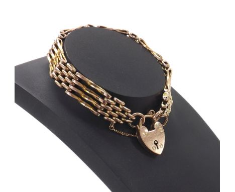 9ct four bar gate bracelet with a padlock clasp, 14.3gm