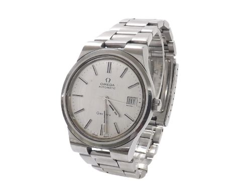 Omega Geneve automatic stainless steel gentleman's bracelet watch, circa 1974, ref. 166 0173 366 0832, silvered dial with bat