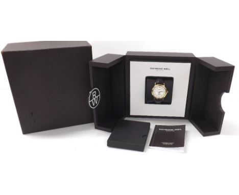 Raymond Weil Maestro Geneve automatic gold plated gentleman's wristwatch, ref. 2838-V401145, circular textured dial with bato