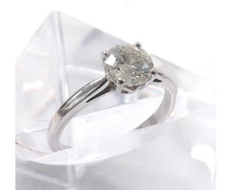 18ct white gold solitaire diamond ring, round brilliant-cut, 1.00ct approx, clarity I1-2, colour I/J, 2.9gm, ring size N/O