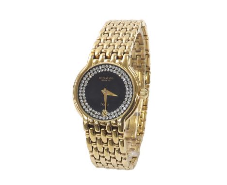 Raymond Weil Fidelio 18k gold plated lady's bracelet watch, ref. 4702, black dial, quartz, 24mm - Condition Report: - Movemen