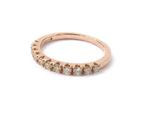 9ct rose gold diamond half eternity ring, 1.8gm, ring size L/M