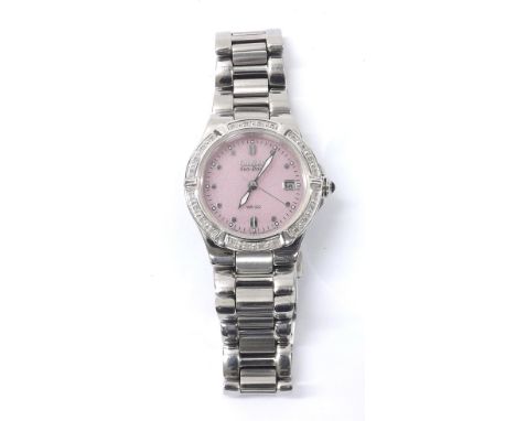 Citizen Eco-Drive WR100 stainless steel lady's bracelet watch, ref. E011-S043697, pink dial, cabouchon crown, 26mm - Conditio