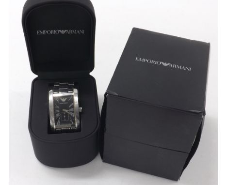 Emporio Armani rectangular stainless steel gentleman's bracelet watch, ref. AR-0156, black dial, quartz, 31mm - **Emporio Arm