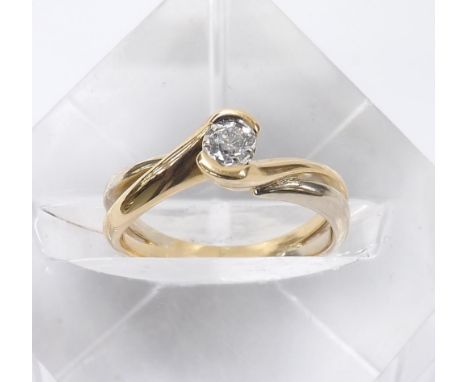 18ct cross-over design solitaire diamond ring, 0.20ct approx, 4.4gm, ring size K/L
