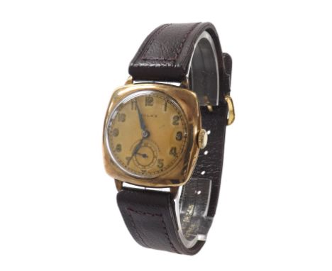 Rolex 9ct cushion cased gentleman's wristwatch, import hallmarks Glasgow 1938, the dial signed Rolex and branded Northern Gol