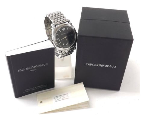 Emporio Armani stainless steel gentleman's bracelet watch, ref. AR-0297, black dial, quartz, 41mm - **Emporio Armani box with