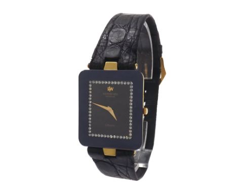 Raymond Weil Othello gold plated dress wristwatch, black stone set dial, black strap, 25mm - Condition Report: - Movement - c