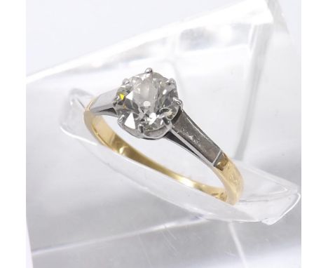 18ct solitaire diamond ring, old European-cut, 0.90ct approx, clarity VS2-SI1, colour I/J, 3.1gm, ring size L 