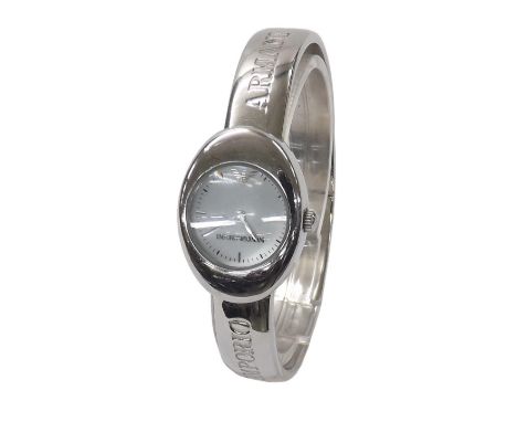 Emporio Armani oval cased stainless steel lady's bangle watch, ref. AR-0700, white dial, quartz, 20mm - Condition Report: - M