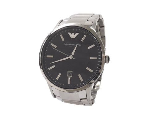 Emporio Armani stainless steel gentleman's bracelet watch, ref. AR-2457, black dial, quartz, 43mm - Condition Report: - Movem