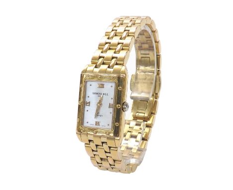 Raymond Weil Tango rectangular gold plated lady's bracelet watch, ref. 5971, rectangular mother of pearl dial, quartz, 19mm -
