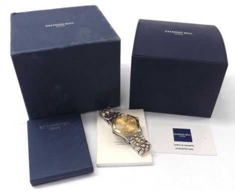 Raymond Weil Tango bicolour gentleman's bracelet watch, ref. 5590, champagne dial, quartz, 38mm - **Raymond Weil box with out