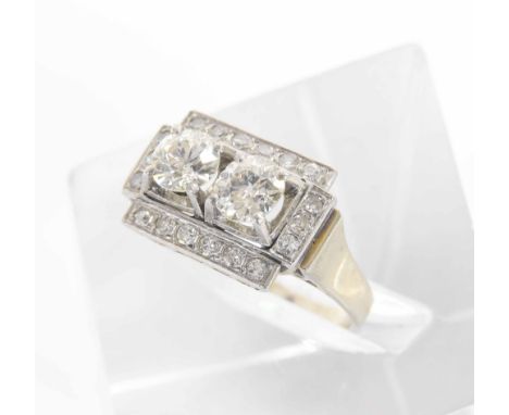 Good French platinum diamond cocktail ring, with two principal old European-cuts each estimated total 1.60ct approx, clarity 