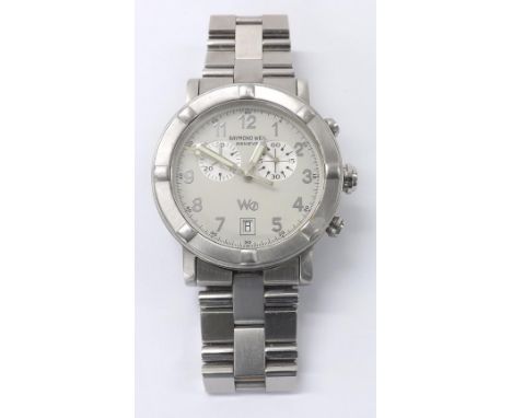 Raymond Weil W1 chronograph stainless steel gentleman's bracelet watch, ref. 8000, grey dial with Arabic numerals, subsidiary