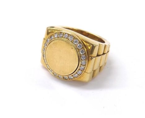 Gentleman's 18ct and diamond signet ring, set with a circular band of twenty-four round brilliant-cut diamonds, 27.4gm, 18mm,