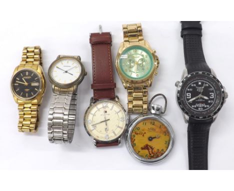 Five gentlemen's wristwatches to include Sekonda, Hilfiger, Aviator F-Series, Citizen automatic; together with a Smiths Range