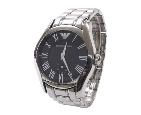 Emporio Armani stainless steel gentleman's bracelet watch, ref. AR-0680, black dial, quartz, 42mm - Condition Report: - Movem